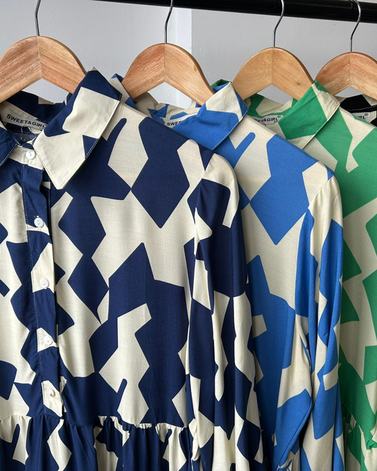 Amelia Geometric Collar Maxi Dress