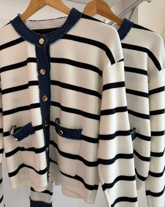 Naomi Striped Cardigan With Denim Contrast