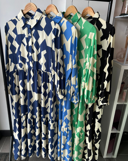 Amelia Geometric Collar Maxi Dress