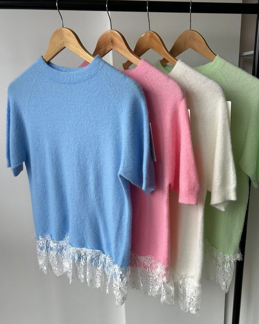 Kimberly Cropped Knitted Shirt with Lace Detailing