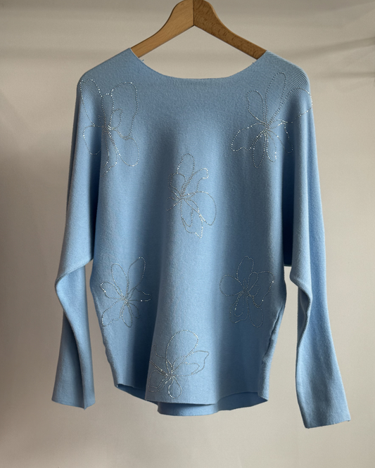 Clara Diamante Flower Long Sleeve Top