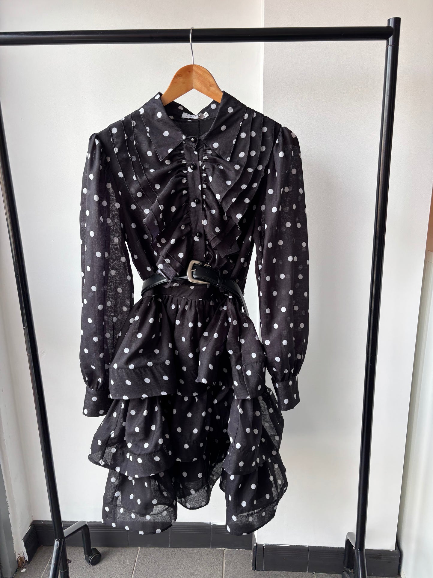 Margot Long Sleeve Polkadot Ruffle Dress