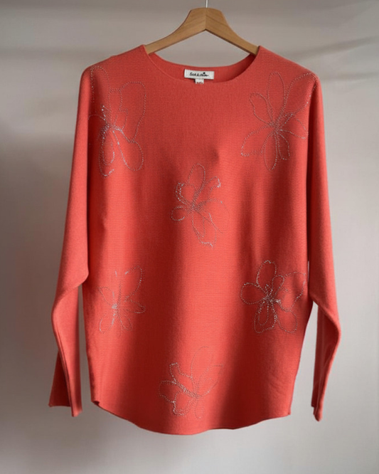 Clara Diamante Flower Long Sleeve Top