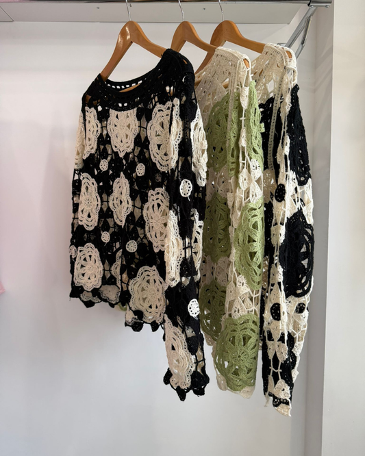 Heidi Crochet Knit Long Sleeve Top