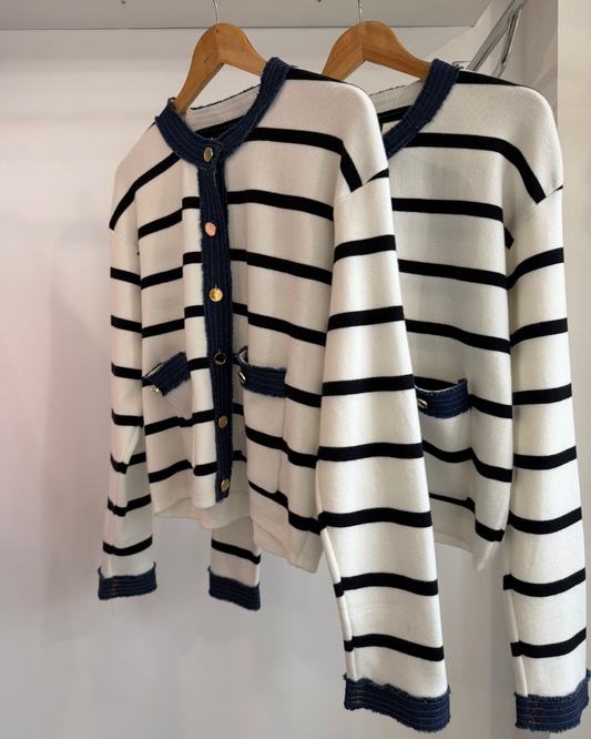 Naomi Striped Cardigan With Denim Contrast