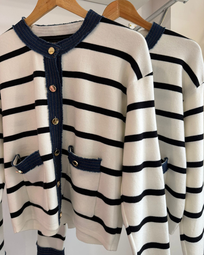 Naomi Striped Cardigan With Denim Contrast