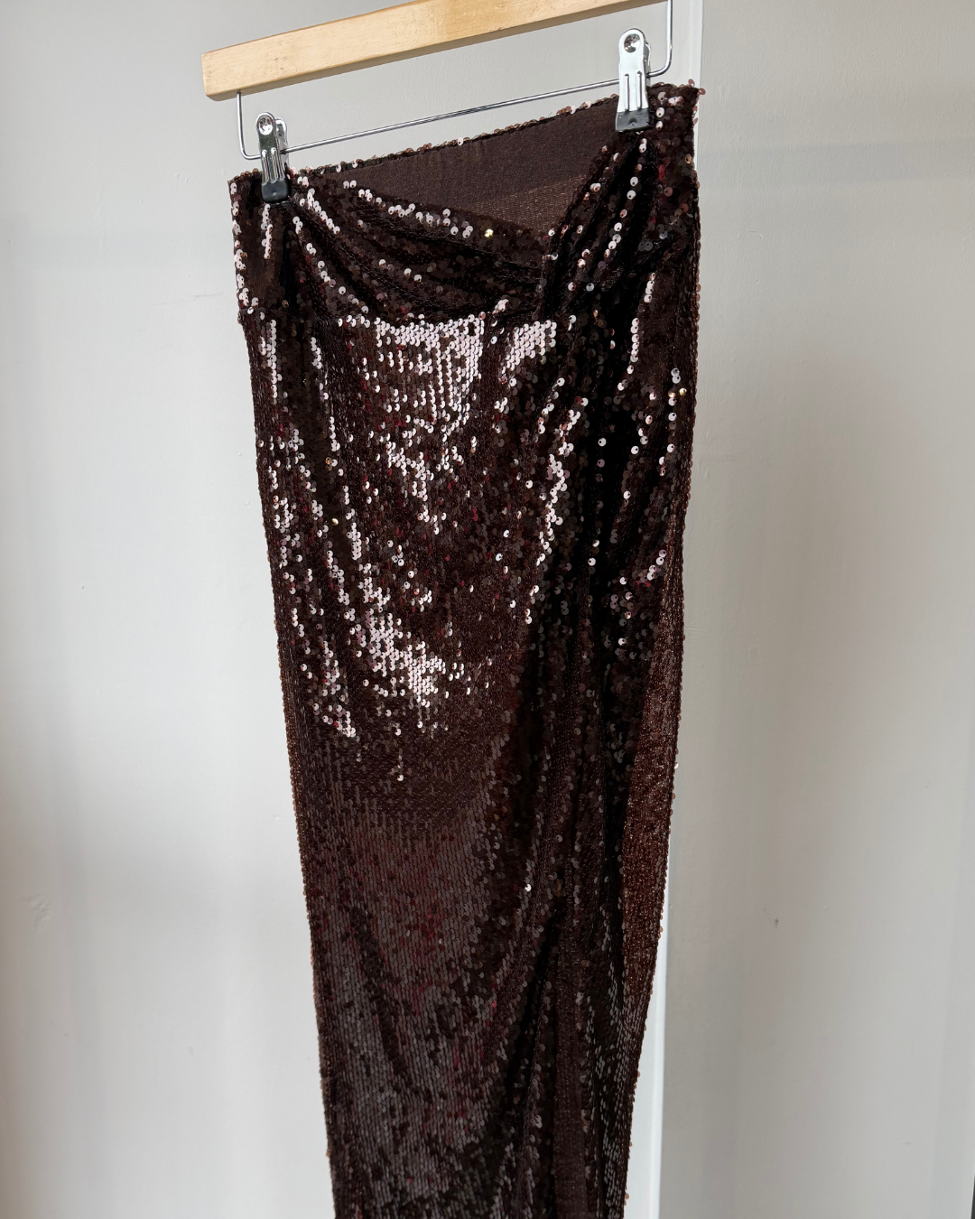Grace Ruched Sequin Slit Maxi Skirt
