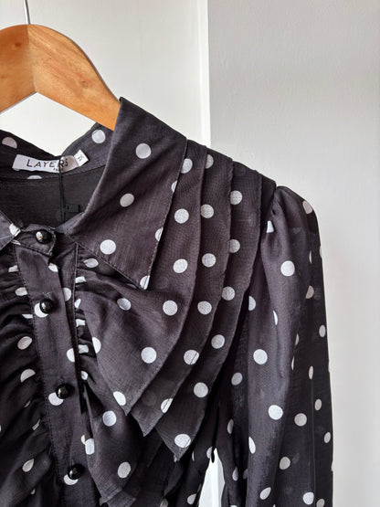 Margot Long Sleeve Polkadot Ruffle Dress