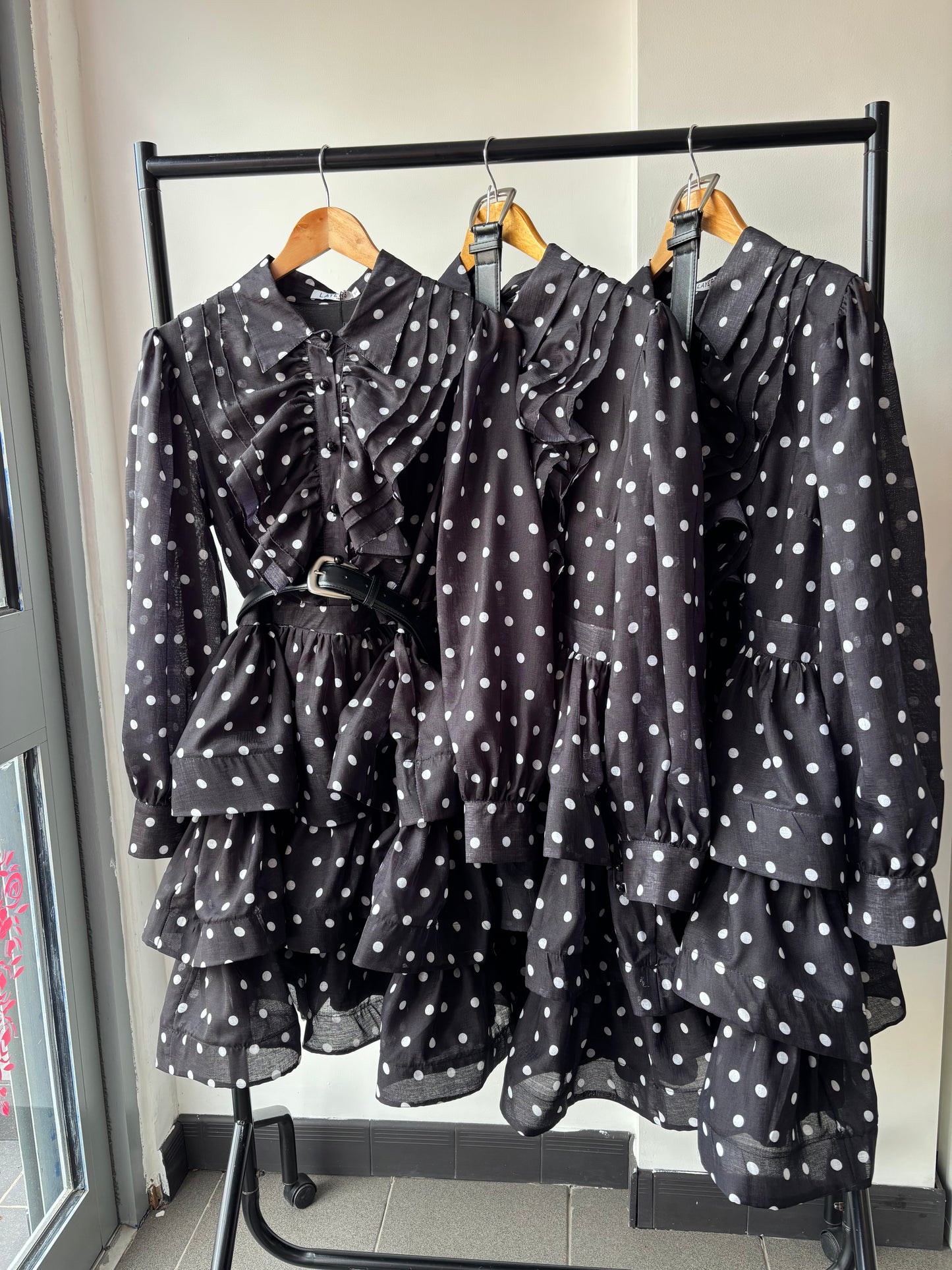 Margot Long Sleeve Polkadot Ruffle Dress
