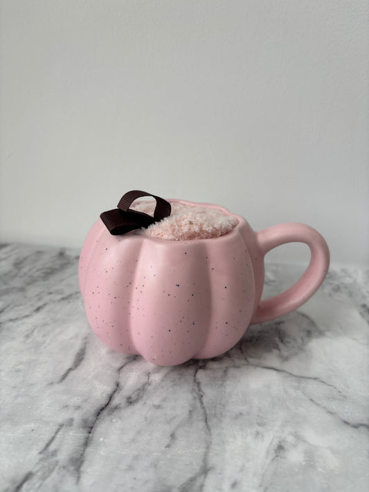 Pink pumpkin mug and sock set